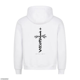 Jesus Born to Save Christmas Hoodie Backprint Weiß