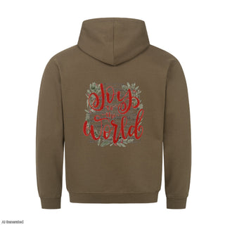 Joy to the World Song Christmas Hoodie BackPrint Olive