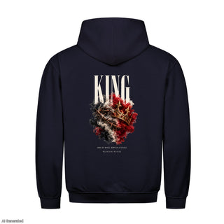 King of Kings Born in a Stable Christmas Hoodie Backprint Navy