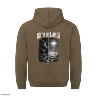 Light in the Darkness Christmas Hoodie Backprint Olive