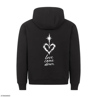 Love Came Down Christmas Hoodie Backprint Schwarz