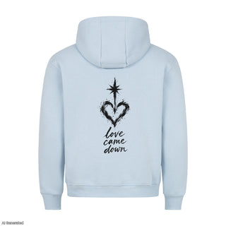 Love Came Down Christmas Hoodie Backprint Babyblau