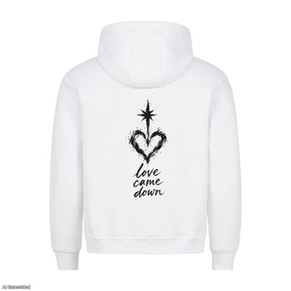 Love Came Down Christmas Hoodie Backprint Weiß