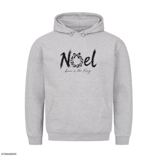 Noel Born Is the King Christmas Hoodie Grau