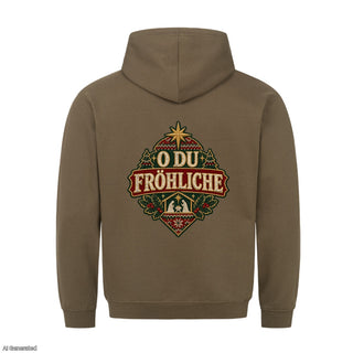 O du fröhliche Christmas Hoodie Backprint Olive