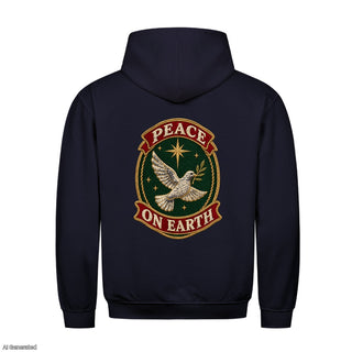 Peace on Earth Stitch Christmas Hoodie Backprint Navy