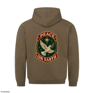 Peace on Earth Stitch Christmas Hoodie Backprint Olive