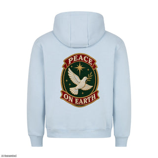 Peace on Earth Stitch Christmas Hoodie Backprint Babyblau