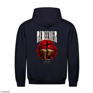 Redeemer He Came to Save Christmas Hoodie Backprint Navy