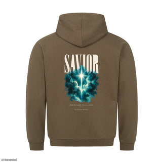 Savior Born This Day Christmas Hoodie Backprint Olive
