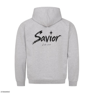 Savior Luke 2:11 Christmas Hoodie Backprint Grau