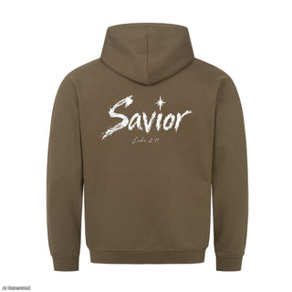 Savior Luke 2:11 Christmas Hoodie Backprint Olive