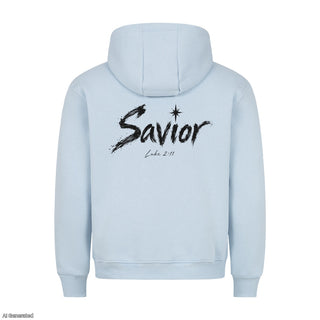 Savior Luke 2:11 Christmas Hoodie Backprint Babyblau