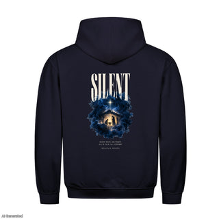 Silent Night All Is Calm Christmas Hoodie Backprint Navy