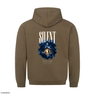 Silent Night All Is Calm Christmas Hoodie Backprint Olive