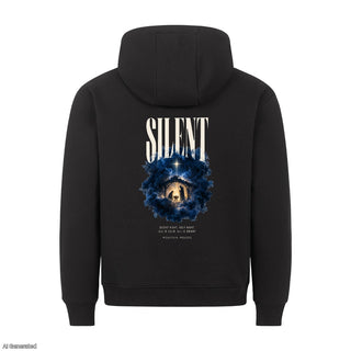Silent Night All Is Calm Christmas Hoodie Backprint Schwarz