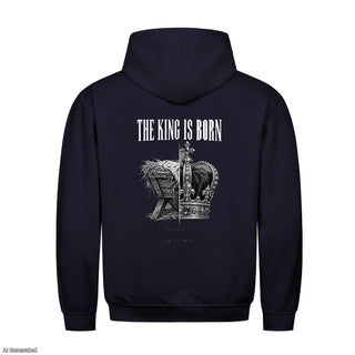 The King Is Born Christmas Hoodie Backprint Navy
