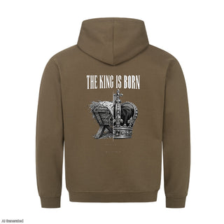The King Is Born Christmas Hoodie Backprint Olive