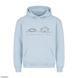 The King Was Born in a Stable Christmas Hoodie Babyblau