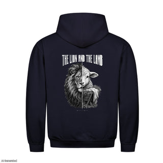 The Lion and the Lamb Christmas Hoodie Backprint Navy