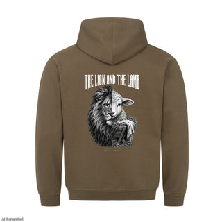 The Lion and the Lamb Christmas Hoodie Backprint Olive