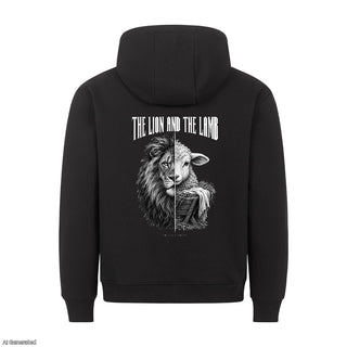 The Lion and the Lamb Christmas Hoodie Backprint Schwarz