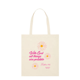 With God Flower Shopping Bag Light Tote Bag Beige