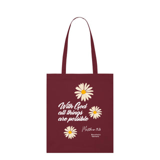 With God Flower Shopping Bag Light Tote Bag Burgunder