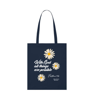 With God Flower Shopping Bag Light Tote Bag Navy