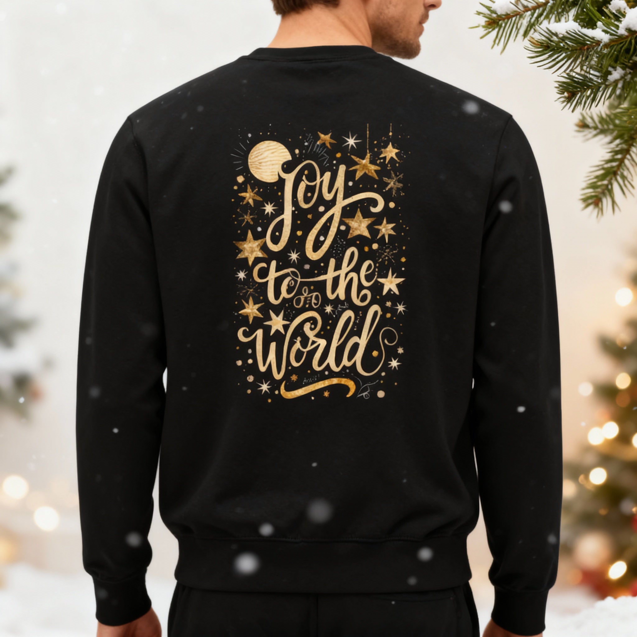 Joy to the World golden Christmas Sweatshirt Backprint