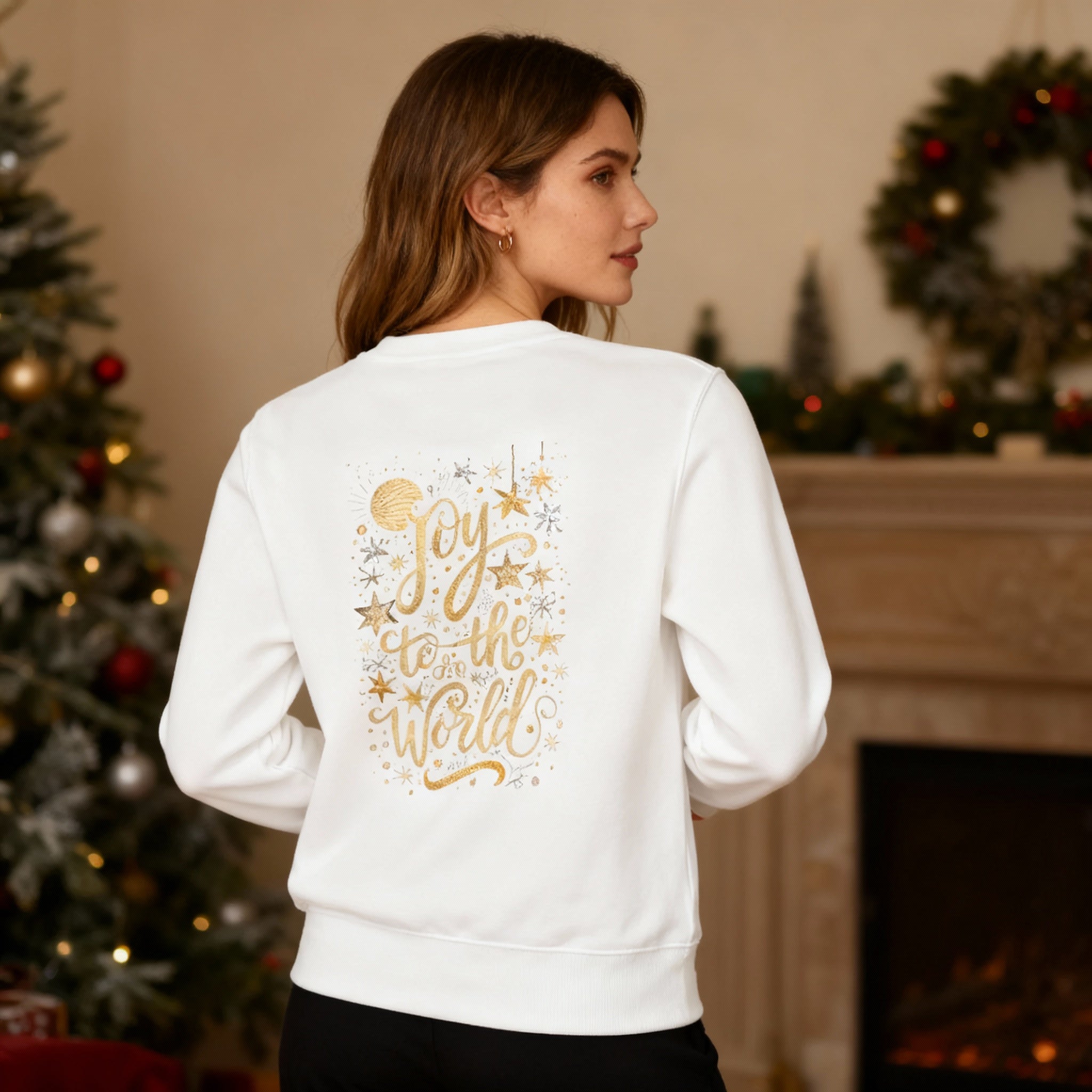 Joy to the World golden Christmas Sweatshirt Backprint