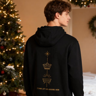 Come let us adore him Golden Christmas Hoodie BackPrint