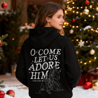 Kom, laten we hem aanbidden Luke Christmas Hoodie BackPrint