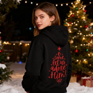 Come Let Us Adore Him Red Christmas Hoodie Backprint