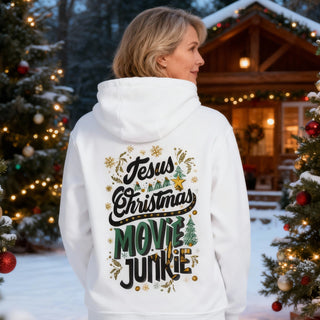 Jesus Christmas Movie Junkie Hoodie BackPrint