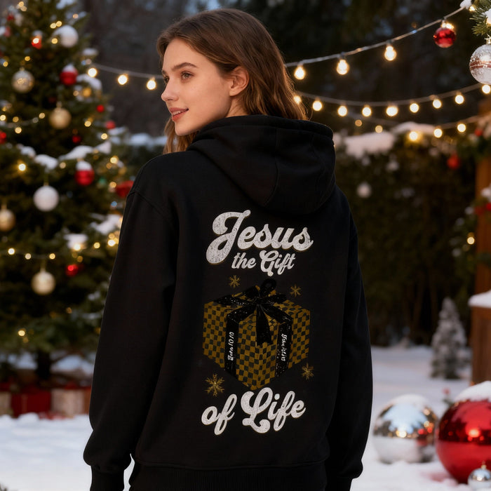 Jesus Gift of Life Christmas Hoodie Backprint