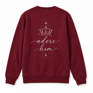 Adore Him Christmas Sweatshirt Backprint Burgunder