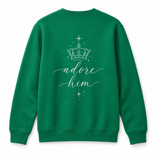 Adore Him Christmas Sweatshirt Backprint Grün