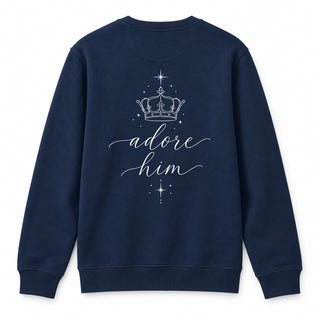 Adore Him Christmas Sweatshirt Backprint Navy
