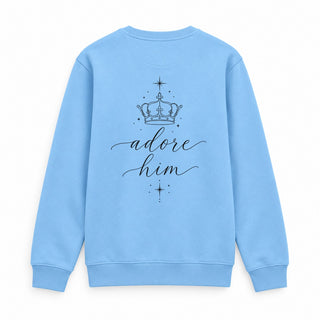 Adore Him Christmas Sweatshirt Backprint Babyblau