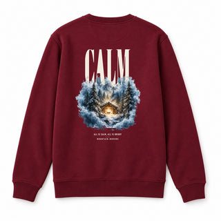 All Is Calm All Is Bright Christmas Sweatshirt Backprint Burgunder
