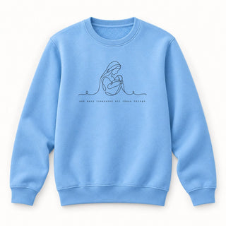And Mary Treasured All These Things Christmas Sweatshirt Babyblau