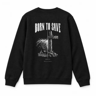 Born to Save Christmas Sweatshirt Backprint Schwarz