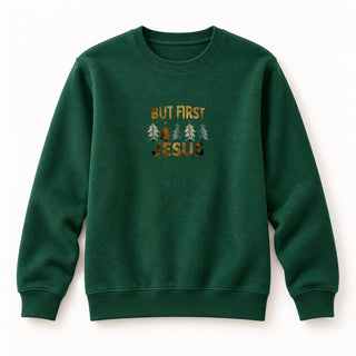But first Jesus Christmas Sweatshirt Grün