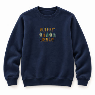 But first Jesus Christmas Sweatshirt Navy