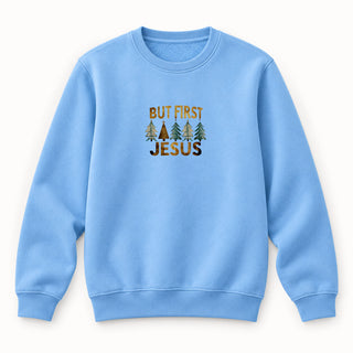 But first Jesus Christmas Sweatshirt Babyblau