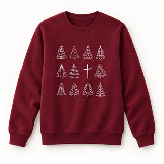 Christmas Trees and Cross Sweatshirt Burgunder
