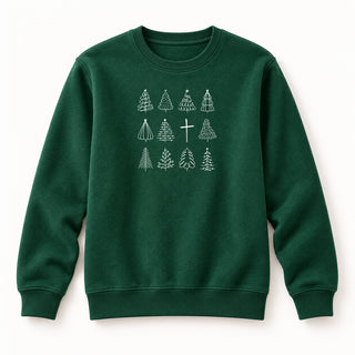 Christmas Trees and Cross Sweatshirt Grün
