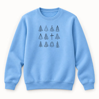 Christmas Trees and Cross Sweatshirt Babyblau