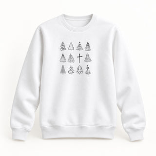 Christmas Trees and Cross Sweatshirt Weiß